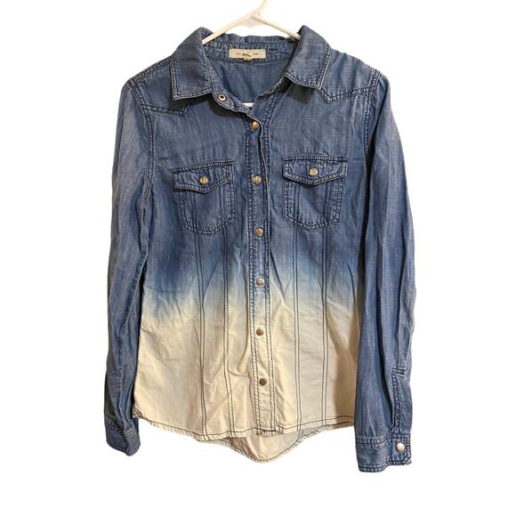 Life in Progress Womens Snap Front Ombre Long Sleeve Blue White Shirt Small - Picture 2 of 10